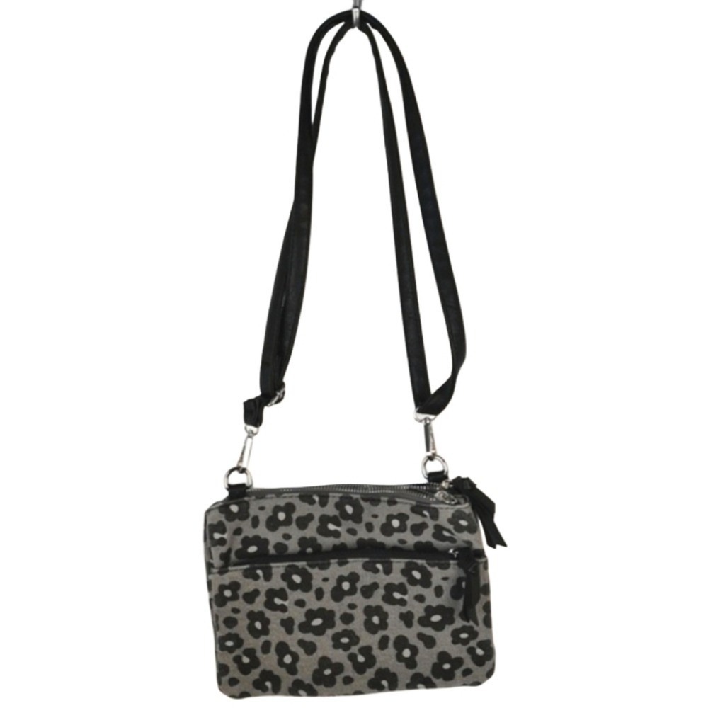 Adjustable Grey Flower Leopard Print Cross Body Bag Purse